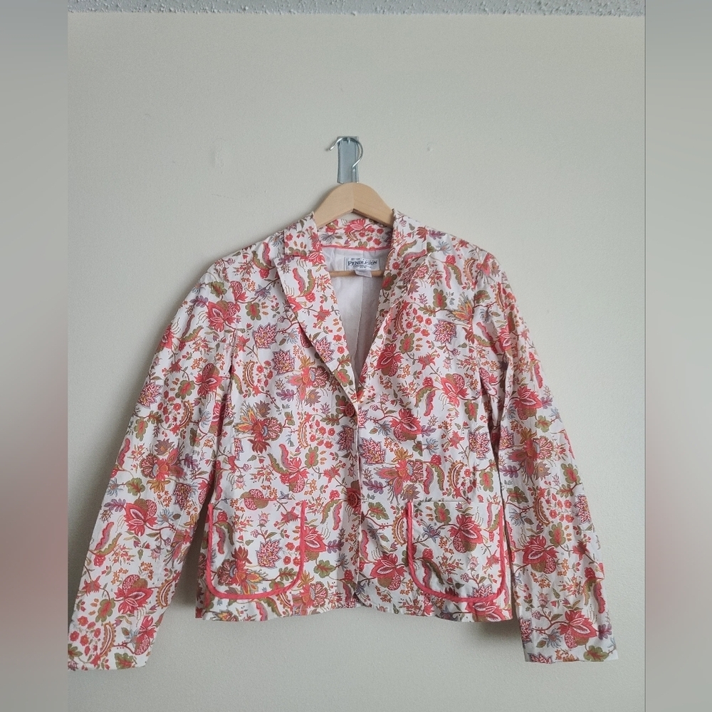 Pendleton Floral Lined Blazer – 97% Cotton, 8 Petite – Excellent Condition